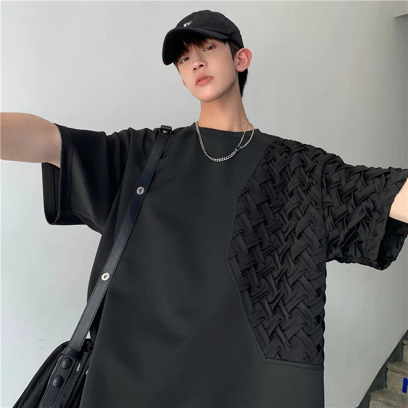 Spliced O Neck Short Sleeve Men T Shirt Summer Korean Harajuku Fashion Casual 2xl Oversized Clothing Black White Streetwear Tops Lootquake LLC