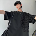Spliced O Neck Short Sleeve Men T Shirt Summer Korean Harajuku Fashion Casual 2xl Oversized Clothing Black White Streetwear Tops Lootquake LLC