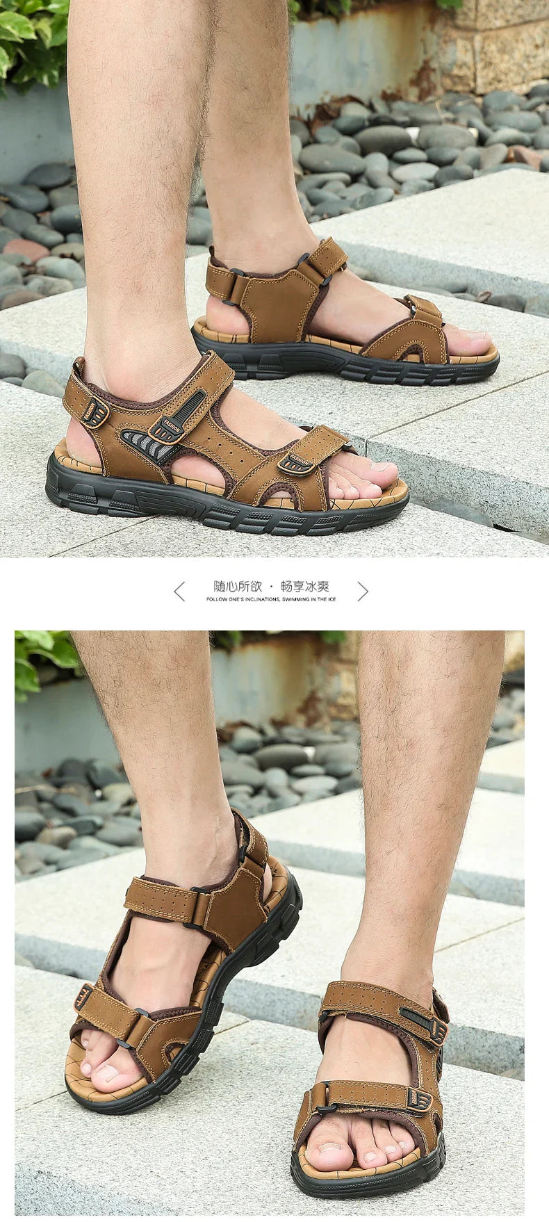 Outdoor Wading Summer Sandals For Men Anti Slip Cool Leather Slides With Arch Support and Massage Plus Size Beach Sandalias Lootquake LLC