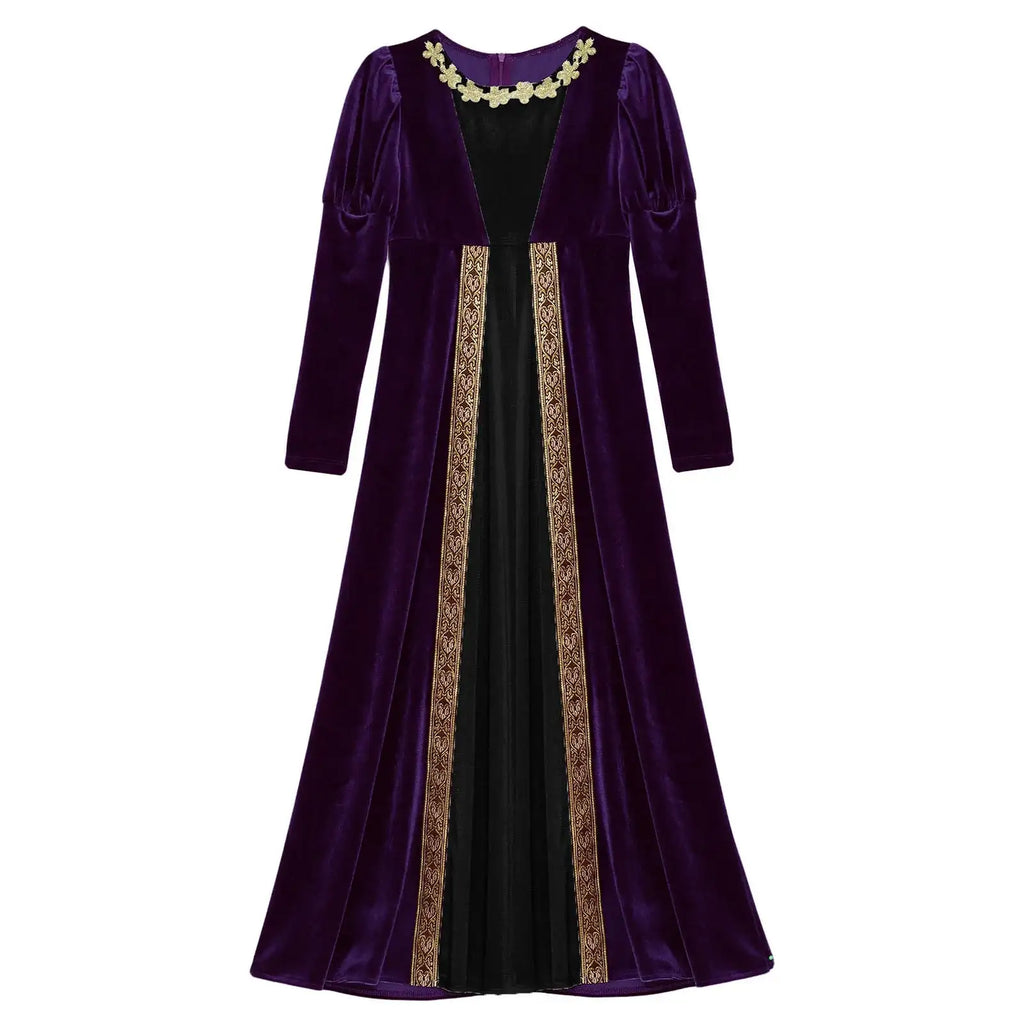 Girls Velvet Medieval Princess Dress Long Sleeve Renaissance Retro Robe Ancient Roman Long Dress for Halloween Carnival Party
