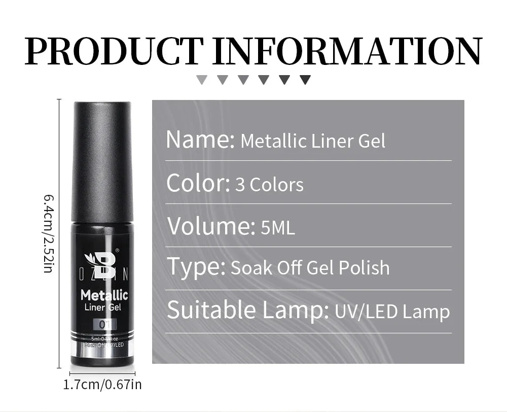 5ML Gold Silver Metallic Liner Paint Gel Polish Chrome Mirror Metal Effect Super Bright French UV LED Semi Permanent Nail Gel Lootquake LLC