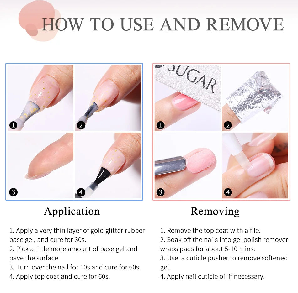 UR SUGAR Blue Color Rubber Base Gel Nail Polish Gold Glitter Base Gel Top Coat Soak Off UV LED Gel Nail Art Varnish Manicure Lootquake LLC