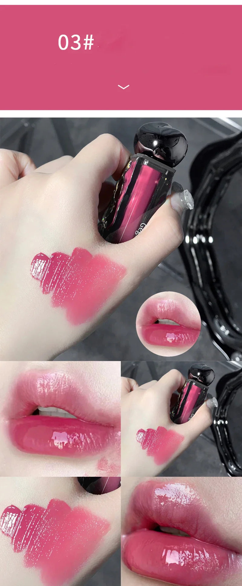 Dark Purple Lip Gloss Water Light Long Lasting Clear Moisturize Mirror Pink Peach Lip Tint Non Stick Cup Liquid Lipstick Makeup