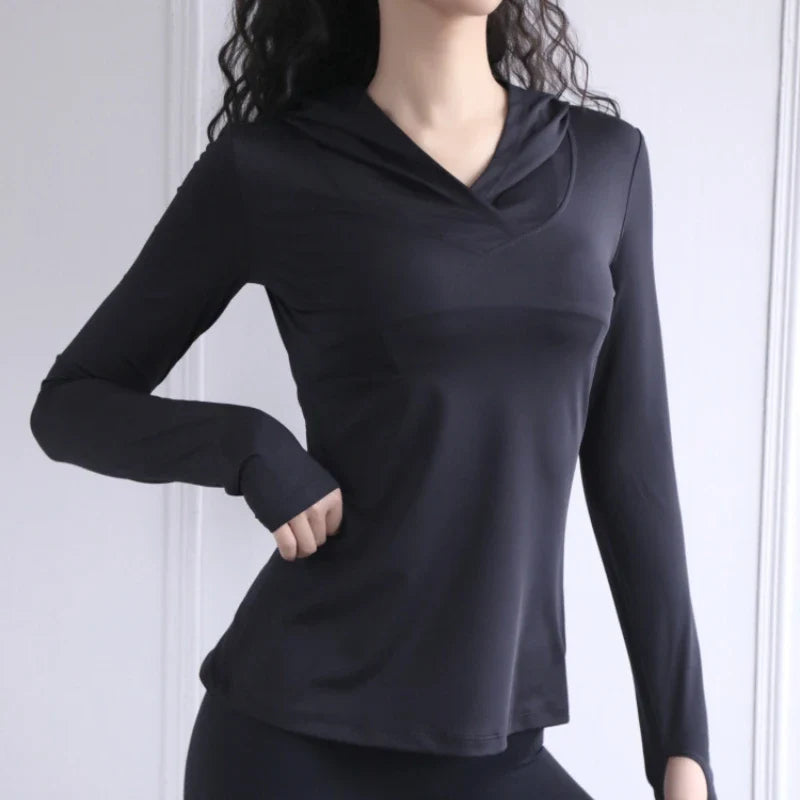 BreatheFit Women's Long Sleeve Yoga Hoodie Top THRIXINE