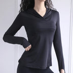 BreatheFit Women's Long Sleeve Yoga Hoodie Top THRIXINE