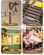 Robotime Sakura Journey Tram 3D Wooden Puzzles with LED Lights Home Decor Gift for Adults Women Girls Lootquake LLC