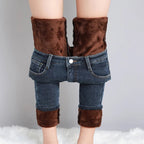Women Thermal Jeans Winter Snow Warm Plush Stretch Jeans Lady Skinny Thicken Fleece Denim Long Pants Retro Blue Pencil Trousers Lootquake LLC