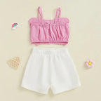 Adorable Baby Girl Sleeveless Top and Shorts Set with Cute Butterfly Print for Summer Outfit 2 Pieces Set
