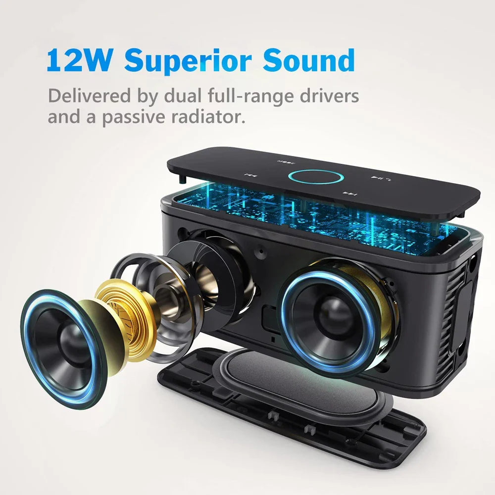 DOSS Wireless Bluetooth Speaker SoundBox BT 5.0 Touch Control Portable Music Sound Box 12W Stereo Sound IPX5 Waterproof Speakers Lootquake LLC