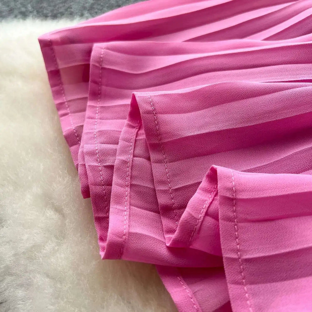 Designer 2025 Summer Pleated Chiffon Lace Long Dress Women Flower Embroidery Gold Button Belt Evening Party Dresses Wedding Robe Lootquake LLC