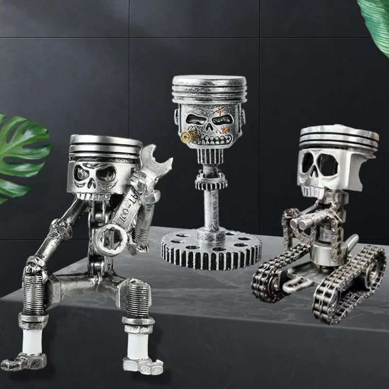 Carved Piston Skull Face Sculpture Resin Skull Artwork Statue Crafts Home and Office Personalised Desktop Decoration Ornaments Lootquake LLC