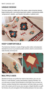Aztec Blanket, Oversized Boho Throw Blanket with Fringe, Southwestern Geometric Tapestry Vintage Woven Throw Blankets, Double-Si