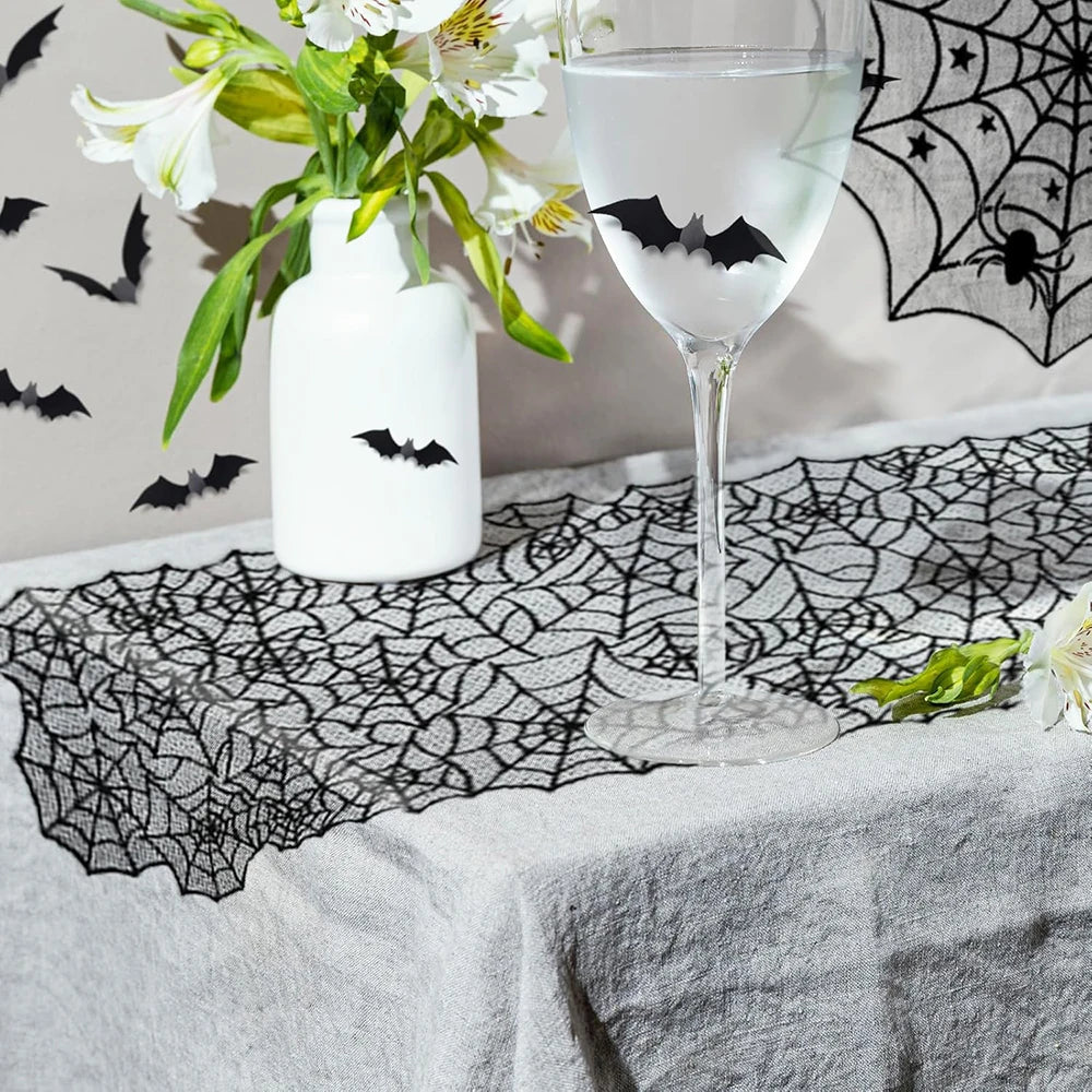 Halloween Decorations Set Spider Web Table Runner Fireplace Scarf Cover Tablecloth 3D Bats Wall Stickers Halloween Party Decor Lootquake LLC