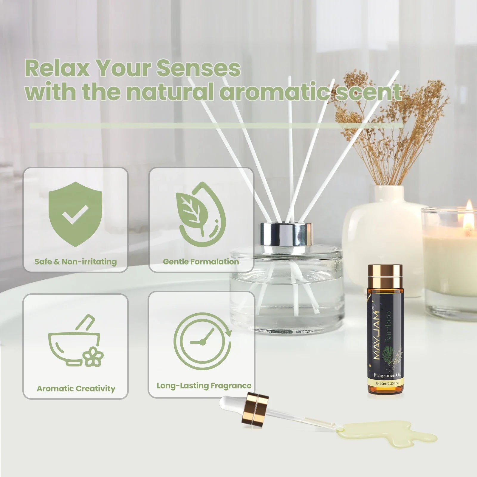 MAYJAM Fragrance Oils with Dropper Bamboo Bay Rum Forest Pine Fresh Cut Grass Rain New Aroma Oils For Humidifier Diffuser Lootquake LLC