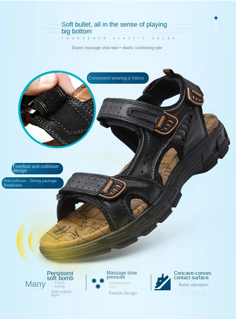 Outdoor Wading Summer Sandals For Men Anti Slip Cool Leather Slides With Arch Support and Massage Plus Size Beach Sandalias Lootquake LLC