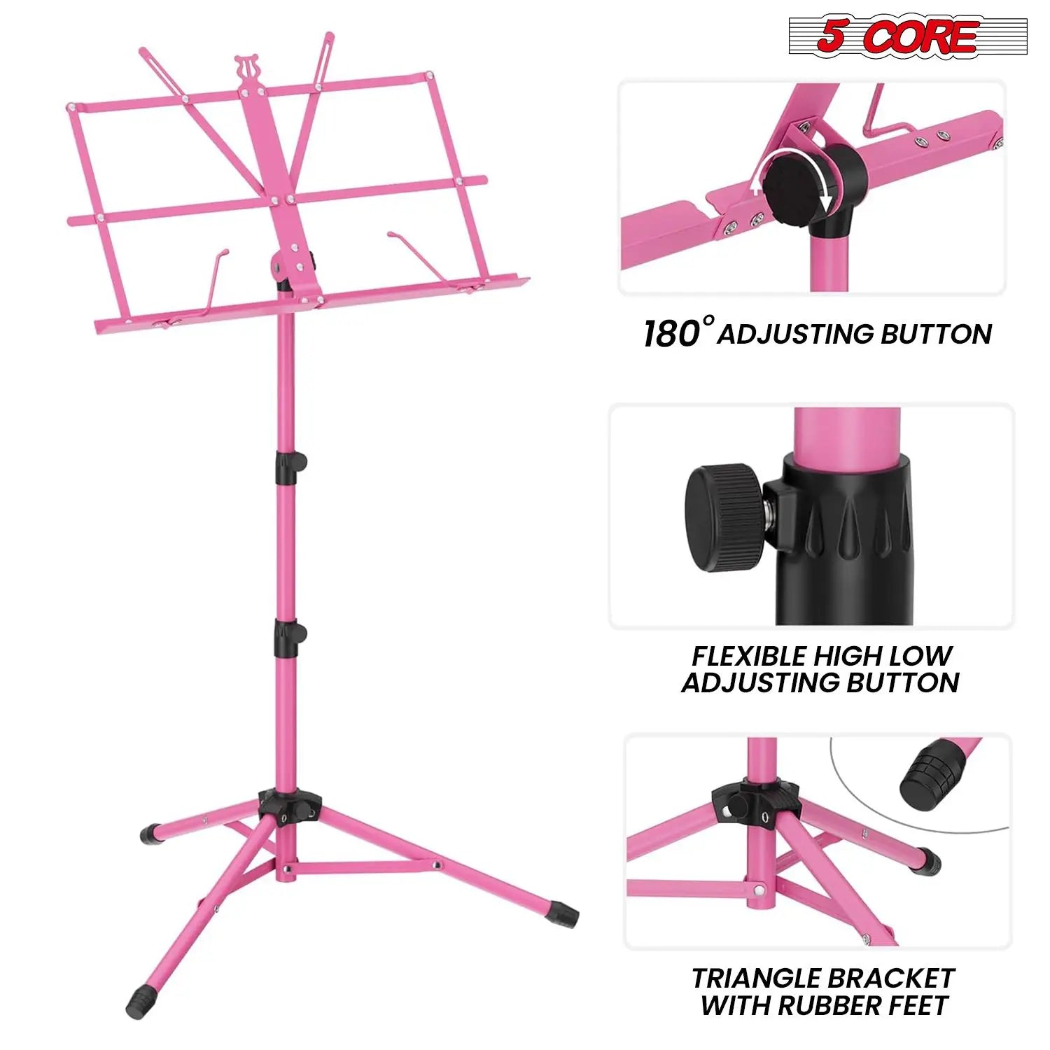 Adjustable All Metal Foldable Bookstand Portable Sheet Music Holder Pink Desktop Book Stands for Musical Instruments-MUS FLD PNK Lootquake LLC