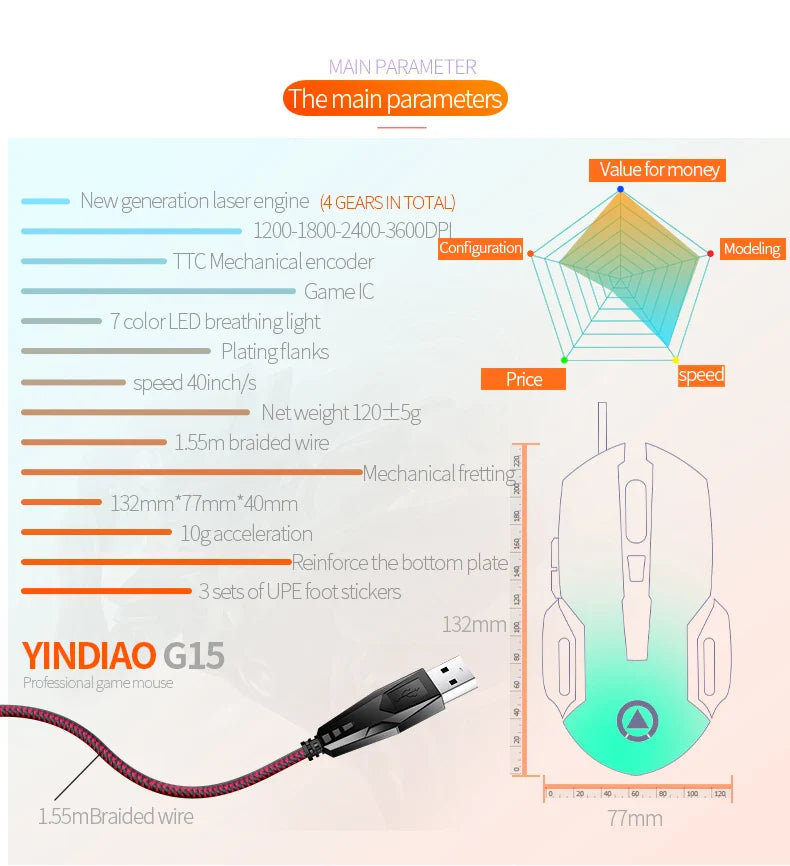 G15 Mechanical Gaming Mouse 7-Color Breathing Light Wired Laptop USB Desktop Office Computer Gaming Mouse Mute Lootquake LLC