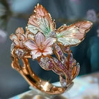 Aesthetic Flower Butterfly Rings for Female Romantic Rhinestone Stylish Non-fading Opening Ring Women Wedding Jewelry Party Gift