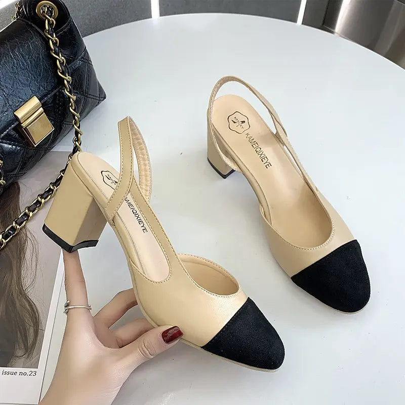 Summer Sandal For Women High Heels Sandals Retro Closed Square Toe Mules Shoes Girls Wedding Shoes Elegant Womans Low Heels