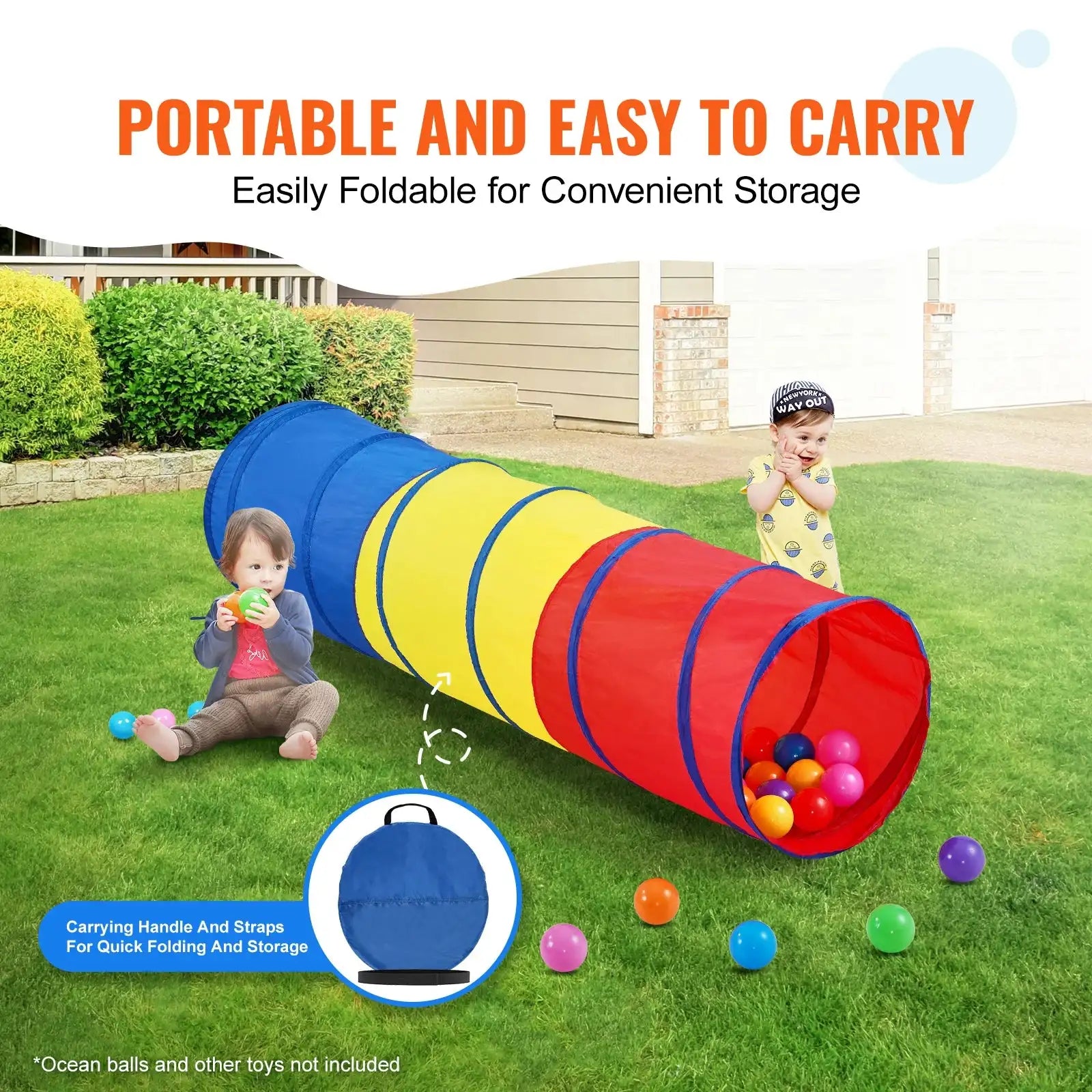 VEVOR Kids Play Tunnel Tent for Toddlers Collapsible Gift for Boy and Girl Play Tunnel Indoor and Outdoor Game Red/Yellow/Blue