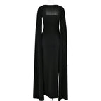 Mozision Long Cape Sleeve Split Maxi Dress For Women Gown Fashion Solid Square Collar Evening Sexy Long Dress Elegant New