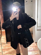 KOSAHIKI Harajuku Women Jackets Black Gothic Punk Hip Hop Solid Vintage Blazer Coats  Chic Chain Loose Jacket Streetwear Lootquake LLC