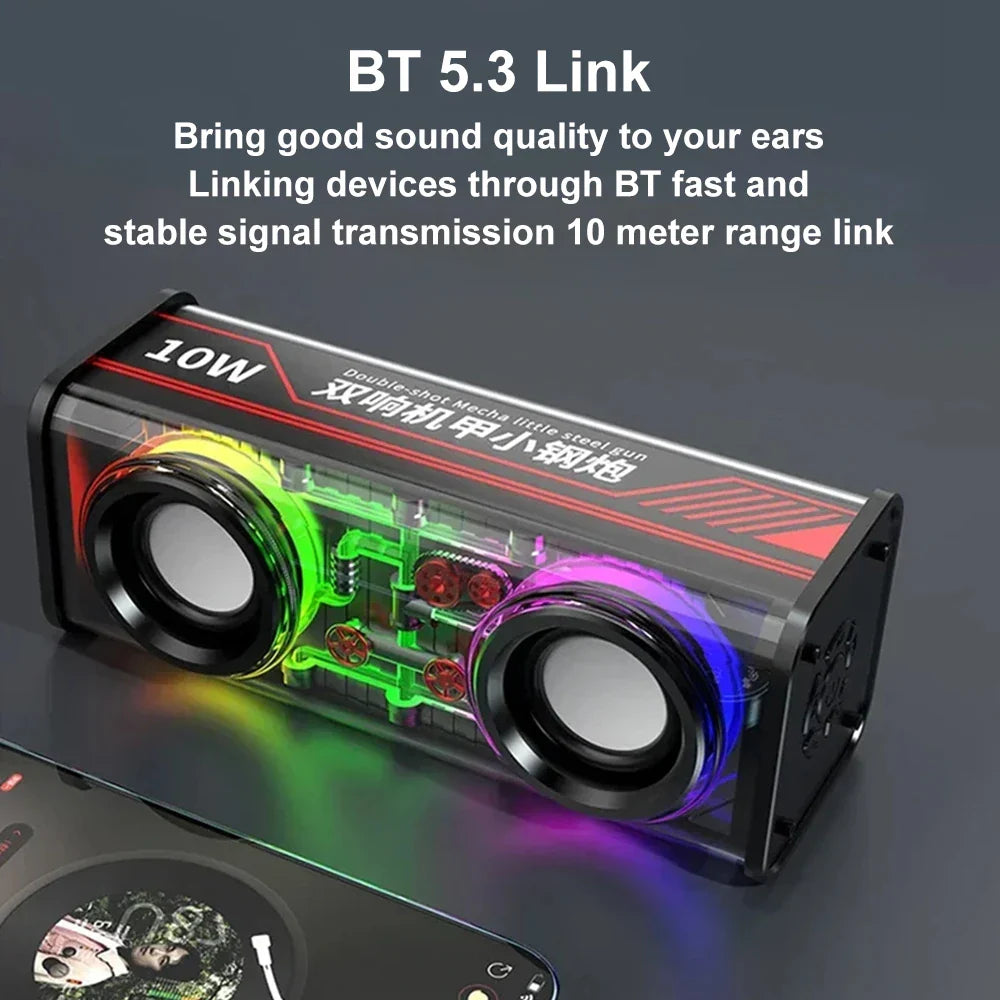 Bluetooth 5.0 Dual Speakers Wireless RGB1800mAh Transparent Mecha Speakers  Light Effect Loudspeaker Bass Subwoofer Mini Speaker Lootquake LLC