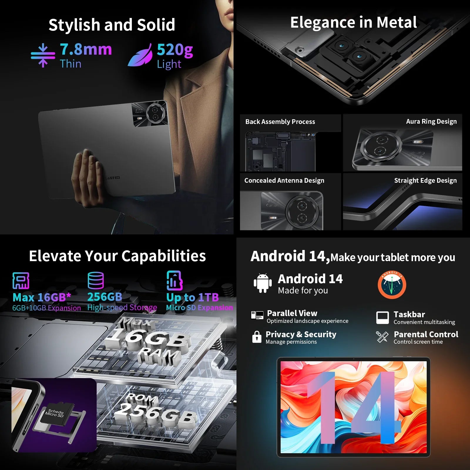 Teclast T50 Plus Tablet, 11 Inches, Unisoc T620, 8 Cores, (6Gb+10Gb)Max.16Gb Ram, 256Gb Rom, 4g Network, Dual Sim, Android 14, 8000Mah, 1920X1200 Ips, Wifi Lootquake LLC