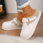Waterproof Eva Furry Mules Slippers Women 2025 Winter Metal Buckle Warm Plush Slippers Soft Thick Bottom Non Slip Indoor Slides
