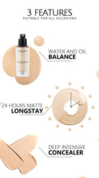 CHARMACY Foundation Makeup Base Liquid Concealer Professional Makeup Long Lasting Oil Control Matte Liquid Foundation Cosmetics