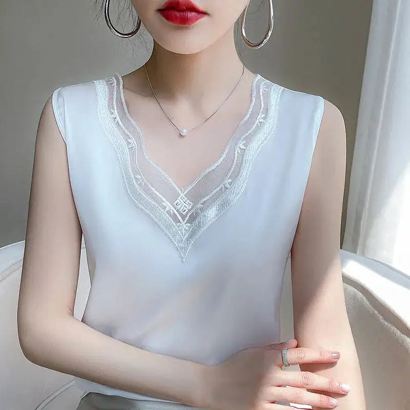 new woman clothing vest camis Tank top women's suit bottom lace lining 2024 summer new silk satin sleeveless top suspender vests