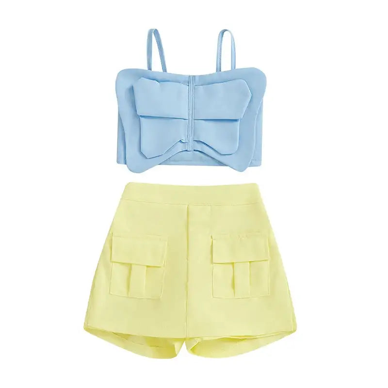 Adorable Baby Girl Sleeveless Top and Shorts Set with Cute Butterfly Print for Summer Outfit 2 Pieces Set