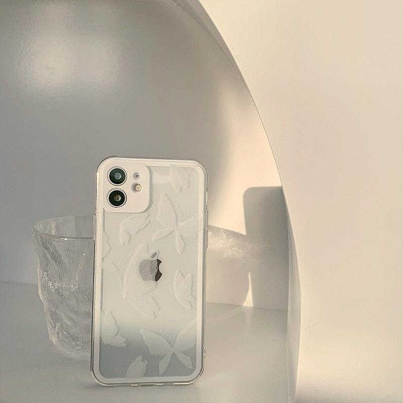 Transparent White Butterfly Cute Soft Silicone Clear Phone Case For Iphone X Xr Xsmax 11 12 Mini 13 Pro Max 8 7 Plus Cover Transparent Clear Soft Slim Flexible Back Case Anti-scratch Shockproof Bumper Cover Stevvex