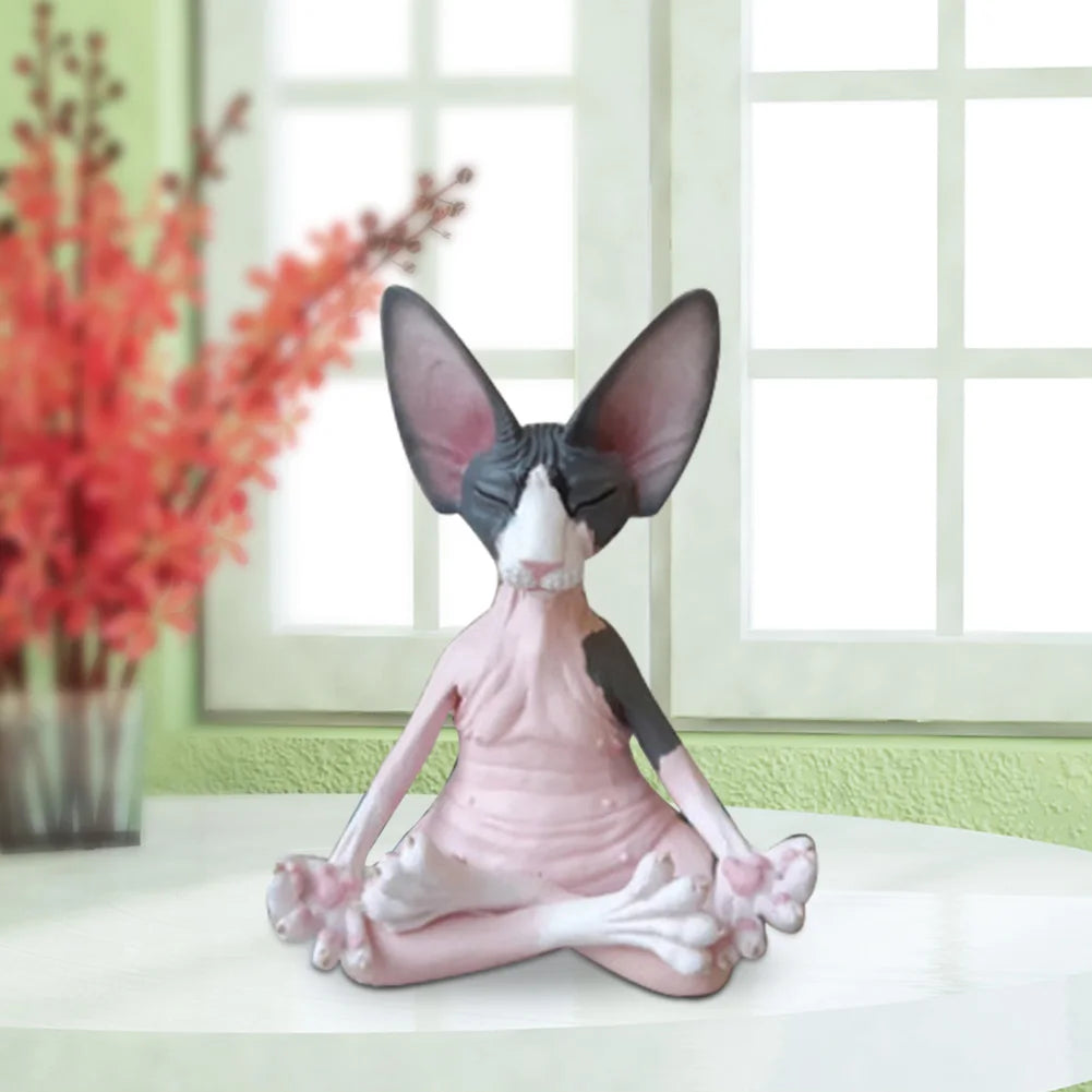 Cat Figurine Sphynx Meditation Statue Yoga Animal Cat Meditate Art Sculpture Micro Decoration Garden Home Office Ornament