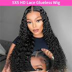 Curly 4x4 5x5 Glueless Lace Front Wig 220 Density Natural Color Deep Wave Pre Cut Brazilian Human Hair HD Lace wigs Water Wave
