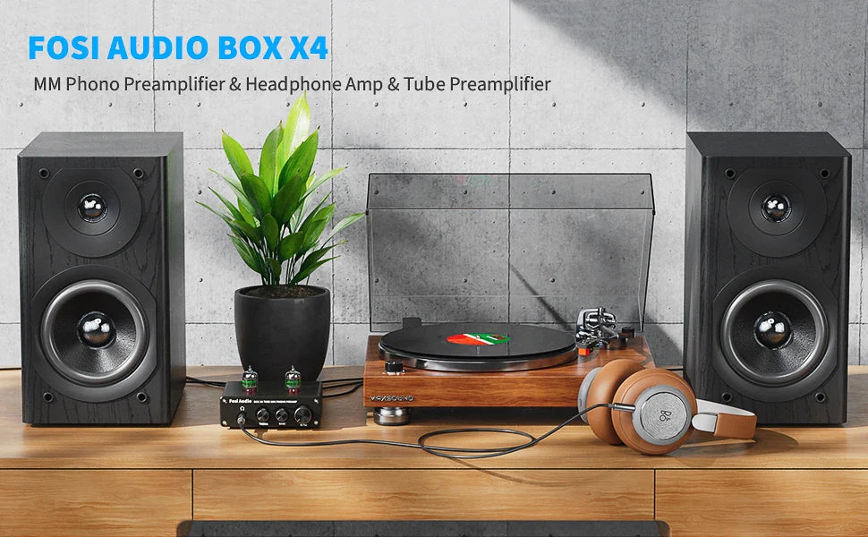 Fosi Audio Phono Preamp for Turntable Phonograph Preamplifier With 5654W Vacuum Tube Amplifier HiFi BOX X4 Lootquake LLC