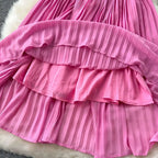 Designer 2025 Summer Pleated Chiffon Lace Long Dress Women Flower Embroidery Gold Button Belt Evening Party Dresses Wedding Robe Lootquake LLC