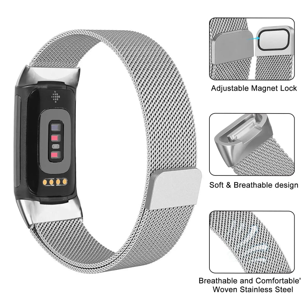 Fitbit Charge 5 6 Stainless Steel Magnetic Band - Stylish Durable - SJB-DIAMOND ELITES