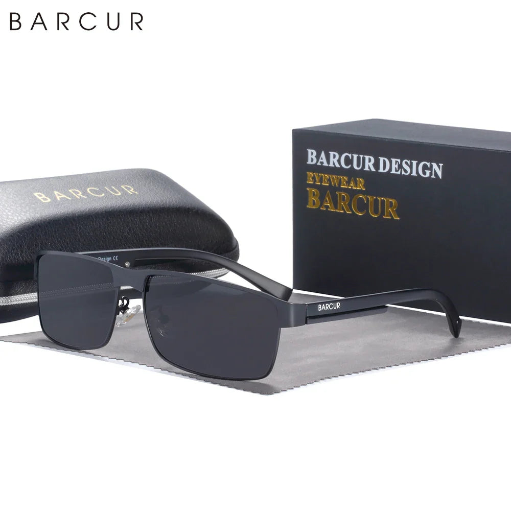 BARCUR Sunglasses Men’s Original Rectangle Fashionable Business Sunglasses – Polarized UV400 Protection for Driving Hiking Sports and Casual Wear – Trendy Fashion Shades Oculos De Sol with Anti-Reflective TAC Lenses