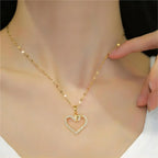 Trendy Heart Stainless Steel Zirconia Necklaces For Women Girls Love Gold Color Metal Necklace Party Birthday Daily Jewelry