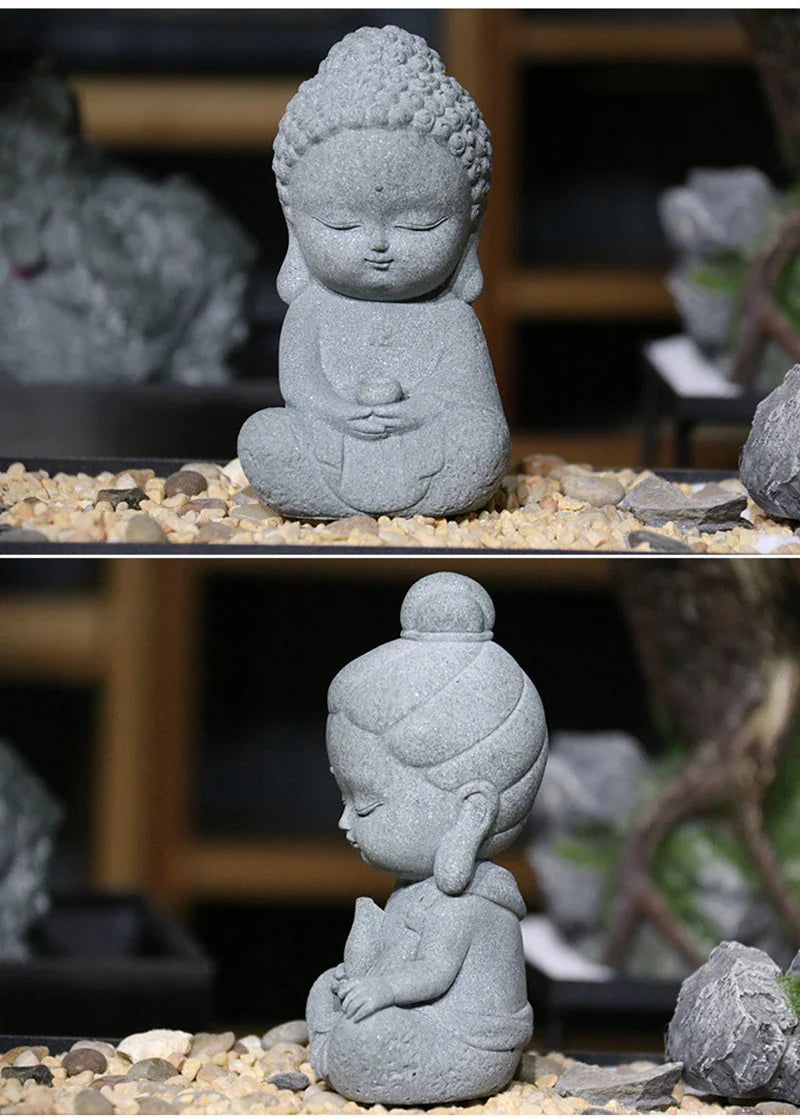 Buddha Stone Statue Little Buddhist Monks Tibetan Buddhism Figurines Zen Garden Ornament Meditation Home Aquarium Decoration Lootquake LLC