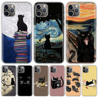 Black Cat Cartoon Cute For Iphone 11 13 14 Pro Max 12 Mini Phone Case X Xs Xr 6 6s 8 7 Plus Se 5 5s Cover Cute Funny Aesthetic Cat Design Pattern Silicone Soft Phone Case Stevvex