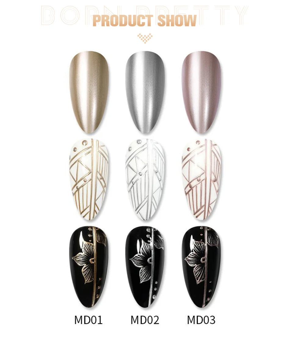 BORN PRETTY Metallic Painting Gel Gold Silver Mirror Effect Nail Polish Super Bright Drawing Line French Nail UV Painting Varnis Lootquake LLC