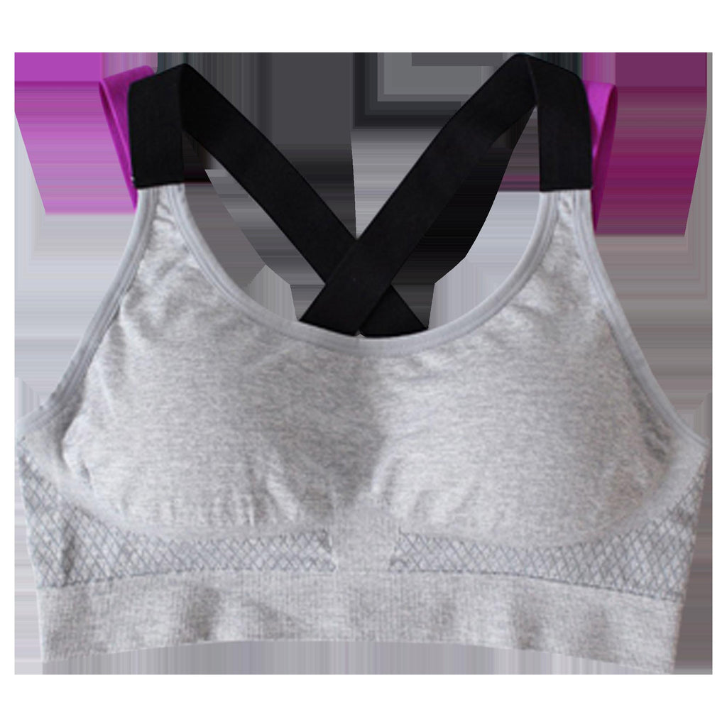 SOBEYO Sports Bra Padded Elastic Straps Cross Back Gray - SJB-DIAMOND ELITES