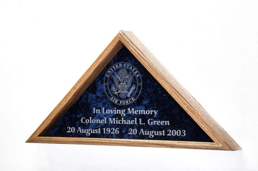 Flag Display Case w/Military Emblem - Includes 3 Lines of Text Personalization with 5'x9.5' flag The Military Gift Store