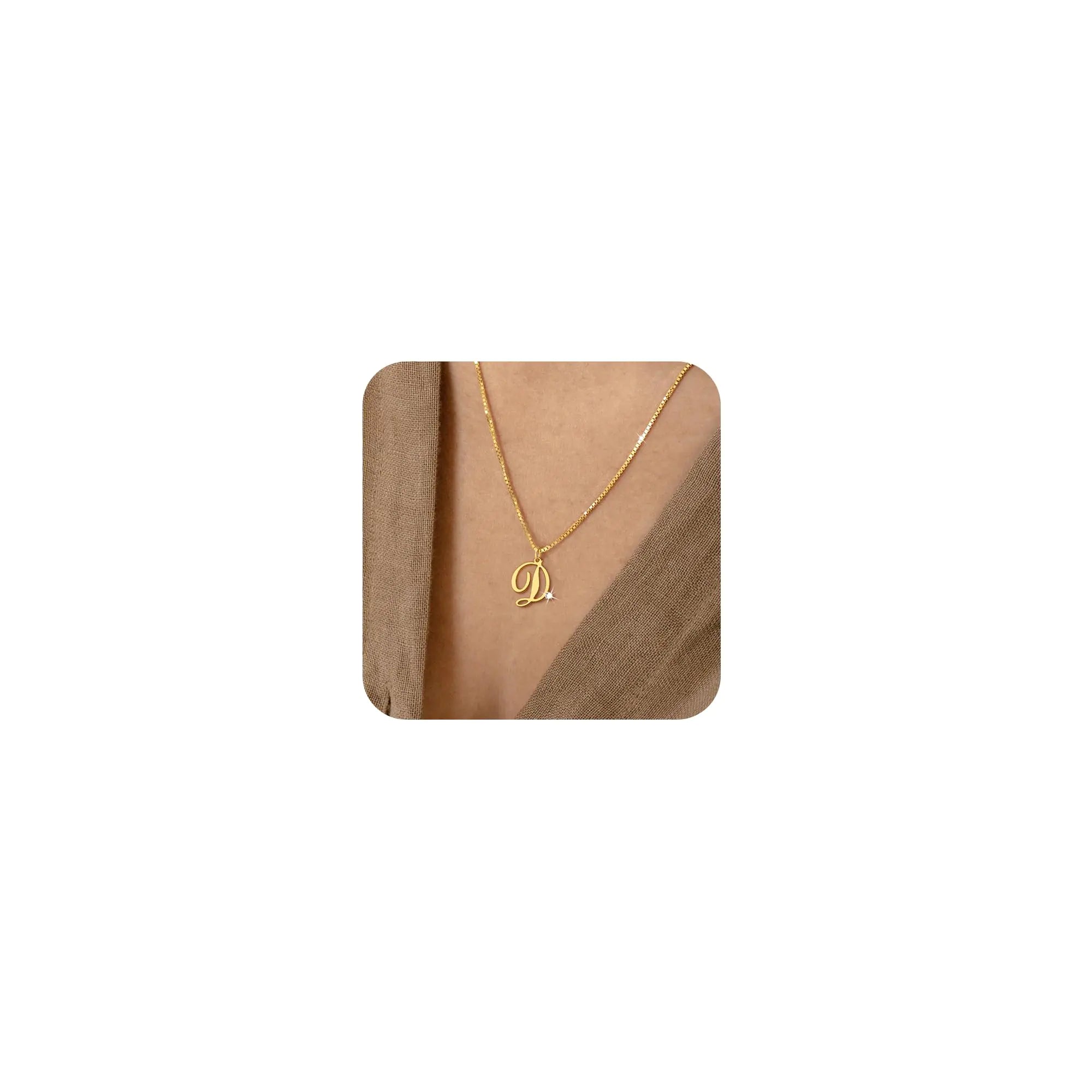 Risamil Initial Necklaces for Women Dainty Initial Necklace Letter Pendant Necklace Trendy Box Chain Letter Name Necklaces Gold Jewelry Gifts