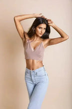 Y-Neck Plunge Crop Top - Stretchy Comfort | Femstylo - SJB-DIAMOND ELITES