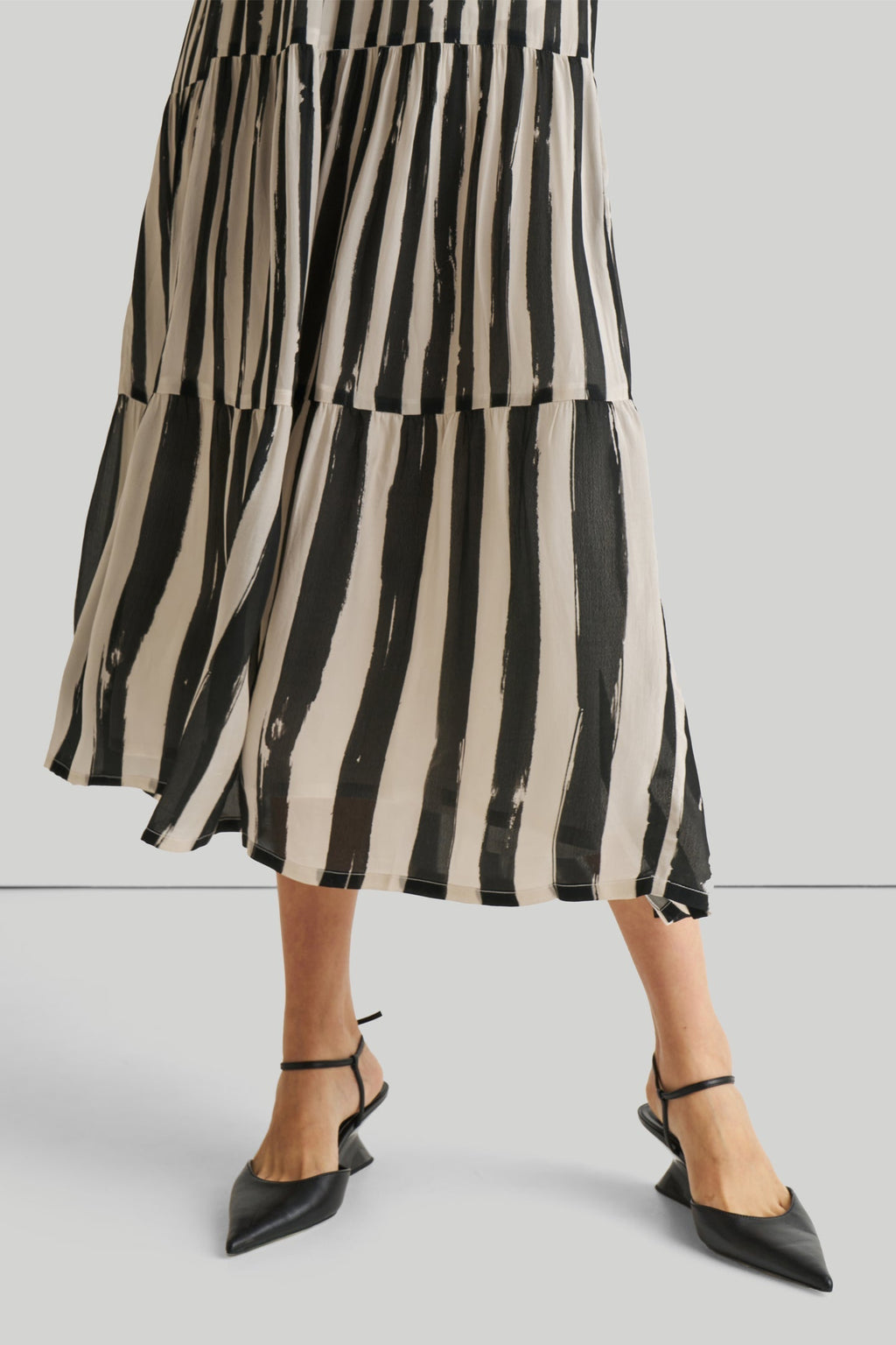 Strappy Tiered Maxi Dress in Black Stripes Purplish Diva