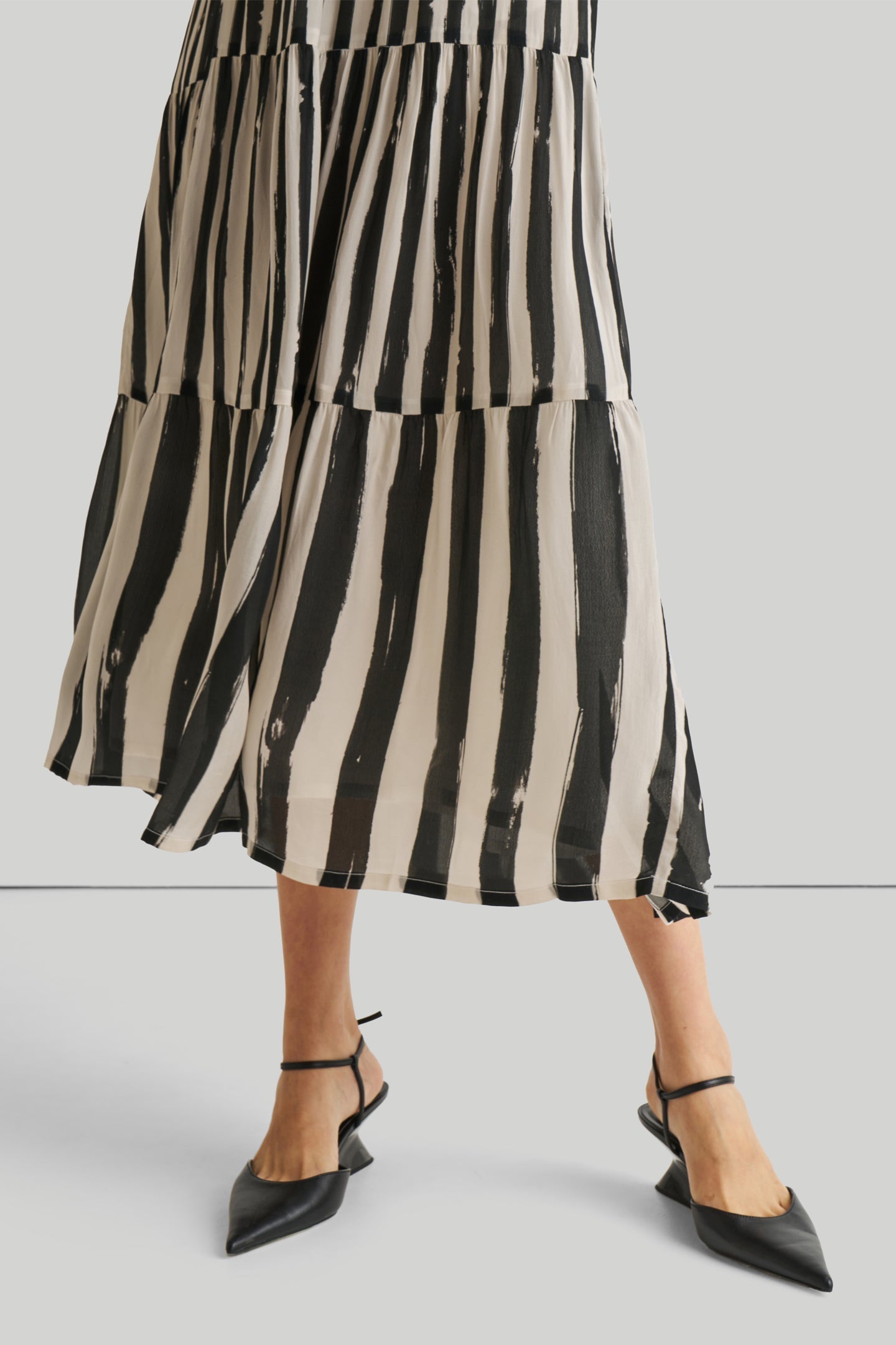 Strappy Tiered Maxi Dress in Black Stripes Purplish Diva
