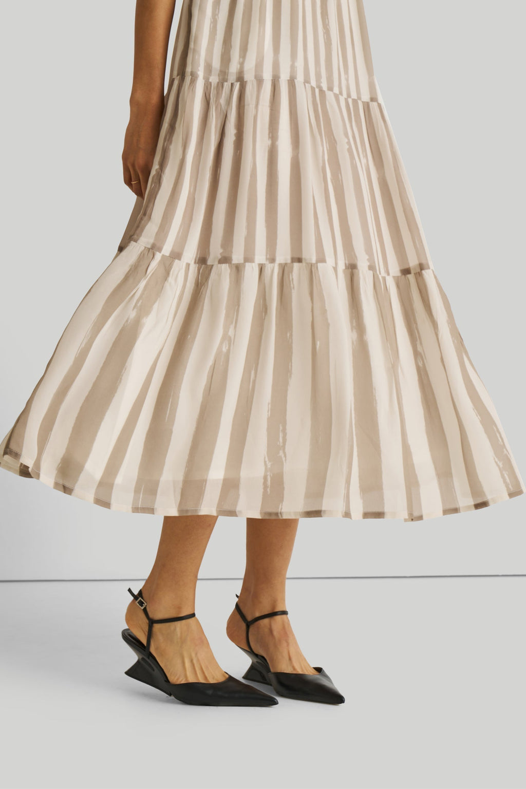 Strappy Tiered Maxi Dress in Beige Stripes Purplish Diva